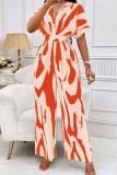 Casual Print Patchwork V Neck Regular Jumpsuits