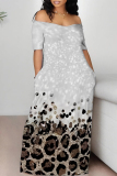 Casual Gradient Geometric Print Contrast Off the Shoulder Printed Dresses