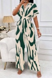 Casual Print Patchwork V Neck Regular Jumpsuits