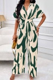 Casual Print Patchwork V Neck Regular Jumpsuits