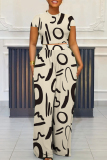 Casual Geometric Print Pocket Contrast O Neck Short Sleeve Two Pieces