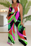 Casual Print Backless Spaghetti Strap Regular Jumpsuits