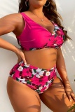 Sexy Print Patchwork Backless V Neck Plus Size Swimwear (With Paddings)