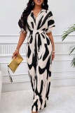 Casual Print Patchwork V Neck Regular Jumpsuits
