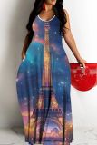 Sexy Casual Print Backless Spaghetti Strap Long Dresses