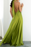 Sexy Vacation Solid Patchwork Solid Color Halter Sleeveless Dress Dresses