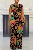 Casual Geometric Print Pocket Contrast O Neck Short Sleeve Two Pieces