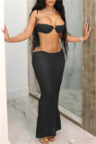 Sexy Solid Hollowed Out Backless Spaghetti Strap Sleeveless Two Pieces