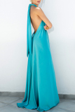 Sexy Vacation Solid Patchwork Solid Color Halter Sleeveless Dress Dresses