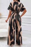 Casual Print Patchwork V Neck Regular Jumpsuits