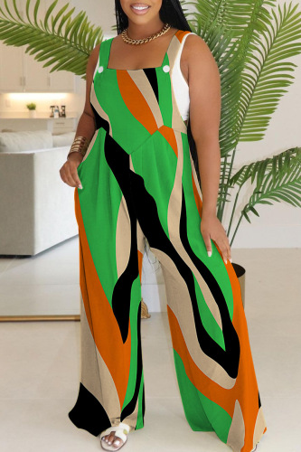 Casual Print Backless Spaghetti Strap Regular Jumpsuits