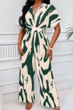 Casual Print Patchwork V Neck Regular Jumpsuits