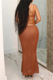 Sexy Solid Hollowed Out Backless Spaghetti Strap Sleeveless Two Pieces