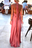 Sexy Vacation Solid Patchwork Solid Color Halter Sleeveless Dress Dresses