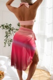 Sexy Gradient Print Bandage Backless Swimsuit Three Piece Set (With Paddings)
