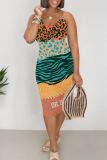 Casual Geometric Print Leopard V Neck Printed Dresses