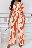 Casual Print Patchwork V Neck Regular Jumpsuits