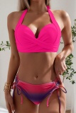 Sexy Gradient Print Bandage Backless Swimsuit Three Piece Set (With Paddings)