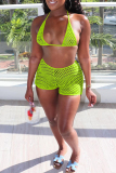 Sexy Solid Bandage See-through Backless Swimwears (Without Paddings)