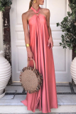 Sexy Vacation Solid Patchwork Solid Color Halter Sleeveless Dress Dresses