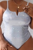 Sexy Solid Backless Spaghetti Strap Plus Size Swimwear (With Paddings)