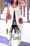 Sexy Casual Print Backless Spaghetti Strap Long Dresses