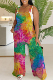 Casual Print Backless Spaghetti Strap Regular Jumpsuits