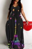 Sexy Casual Print Backless Spaghetti Strap Long Dresses
