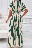 Casual Print Patchwork V Neck Regular Jumpsuits