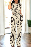 Casual Geometric Print Pocket Contrast O Neck Short Sleeve Two Pieces