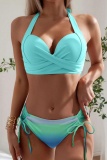Sexy Gradient Print Bandage Backless Swimsuit Three Piece Set (With Paddings)