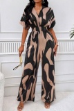 Casual Print Patchwork V Neck Regular Jumpsuits