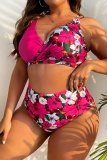 Sexy Print Patchwork Backless V Neck Plus Size Swimwear (With Paddings)