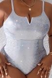 Sexy Solid Backless Spaghetti Strap Plus Size Swimwear (With Paddings)