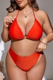 Sexy Gradient Print Bandage See-through O Neck Plus Size Swimwear Three Piece Set