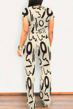 Casual Geometric Print Pocket Contrast O Neck Short Sleeve Two Pieces