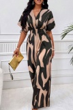 Casual Print Patchwork V Neck Regular Jumpsuits