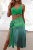 Sexy Gradient Print Bandage Backless Swimsuit Three Piece Set (With Paddings)