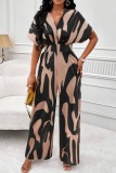 Casual Print Patchwork V Neck Regular Jumpsuits