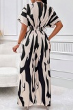 Casual Print Patchwork V Neck Regular Jumpsuits
