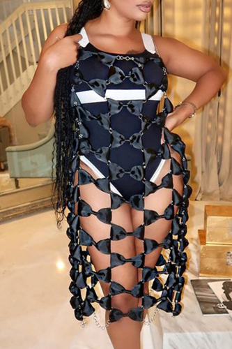 Sexy Patchwork Hollowed Out Chains Backless With Bow Spaghetti Strap Dresses