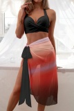 Sexy Gradient Print Bandage Backless Swimsuit Three Piece Set (With Paddings)