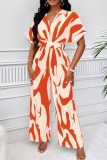 Casual Print Patchwork V Neck Regular Jumpsuits
