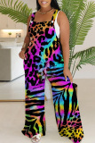 Casual Print Backless Spaghetti Strap Regular Jumpsuits