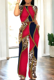 Casual Geometric Print Pocket Contrast O Neck Short Sleeve Two Pieces
