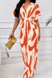 Casual Print Patchwork V Neck Regular Jumpsuits