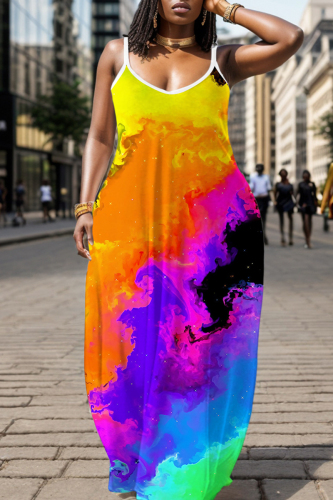 Sexy Casual Print Backless Spaghetti Strap Long Dresses