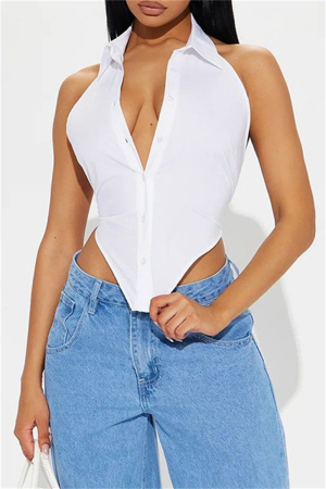 Sexy Casual Solid Bandage Backless Asymmetrical Turndown Collar Tops