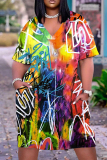 Casual Print Basic V Neck Short Sleeve Short Sleeve Dress
