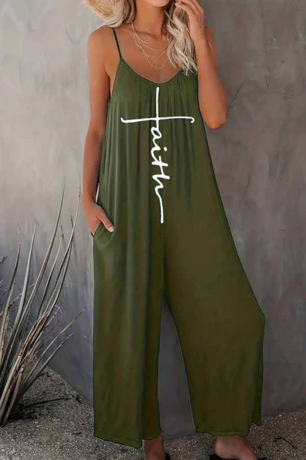 Sexy Casual Print Backless Spaghetti Strap Regular Jumpsuits